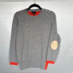 J Crew Top Cashmere Wool Blend Orange Gray Elbow Patch color-block Sweater Sz XL